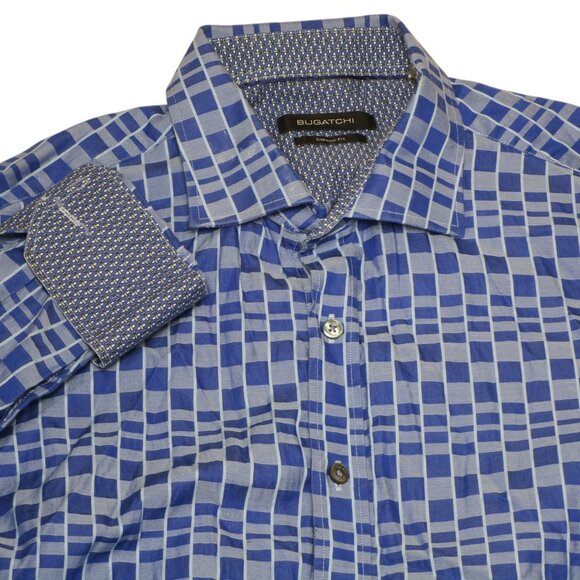 Bugatchi Men's Size - L Classic Fit Blue Geometric Long Sleeve Button Up - Picture 1 of 5